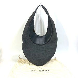 BVLGARI Denim Logomania Ascot Bag Shoulder Bag Canvas/Leather Black/Navy